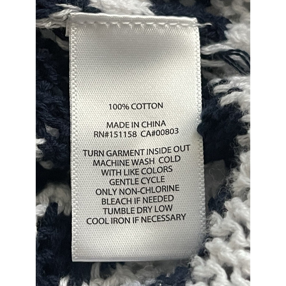 525 America Kimberly Cotton Navy Stripe Open Knit Polo Sweater XS Coastal Preppy - Picture 15 of 15